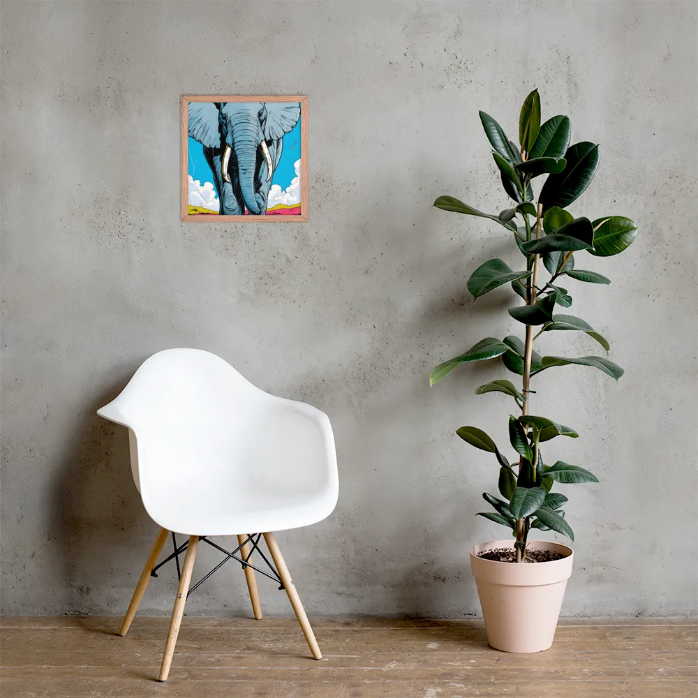 Majestic Presence: The Elephant | Poster with Red oak Frame | 14″×14″