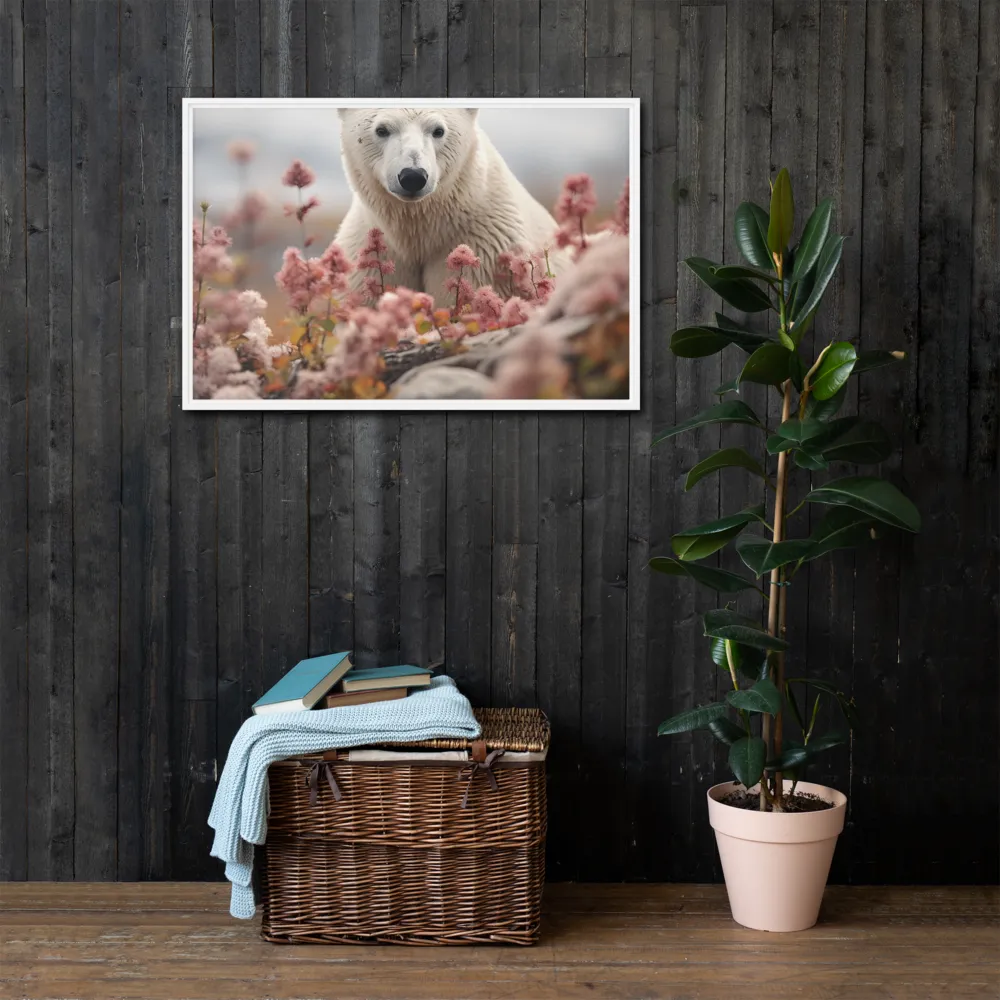 Curiosity Among Blooms: The Polar Bear | Canvas with White Frame | 24″×36″