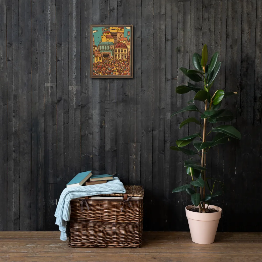 The Quirky City Gathering | Canvas with Brown Frame | 11″×14″