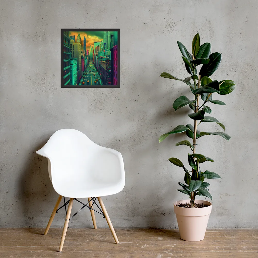 Urban Surrealism: Neon Dreams | Poster with Black Frame | 18″×18″
