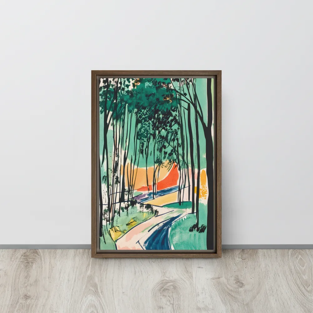 Winding Path Through the Forest | Canvas with Brown Frame | 12″×18″