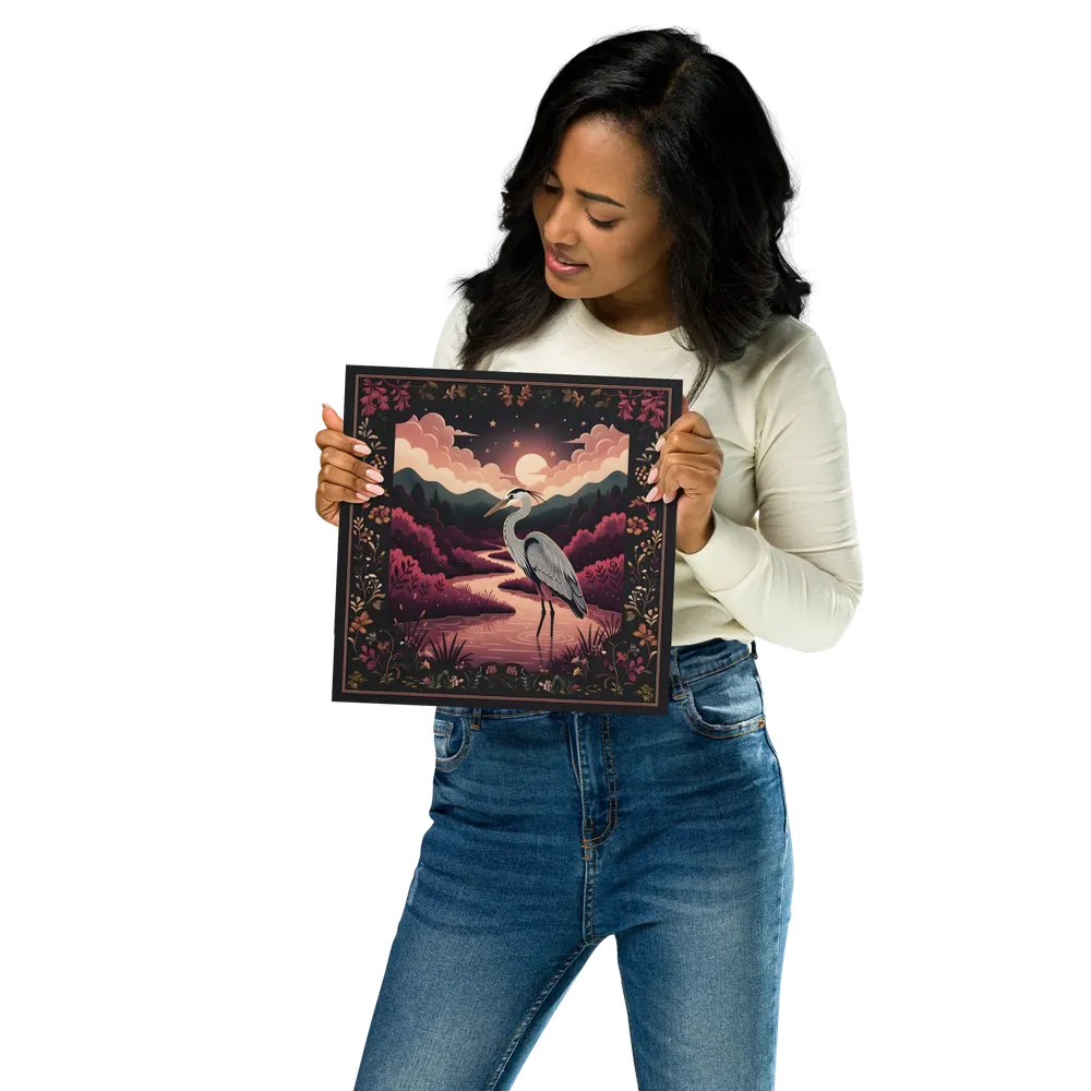 Moonlit Heron 
 Poster | 10″x 10″