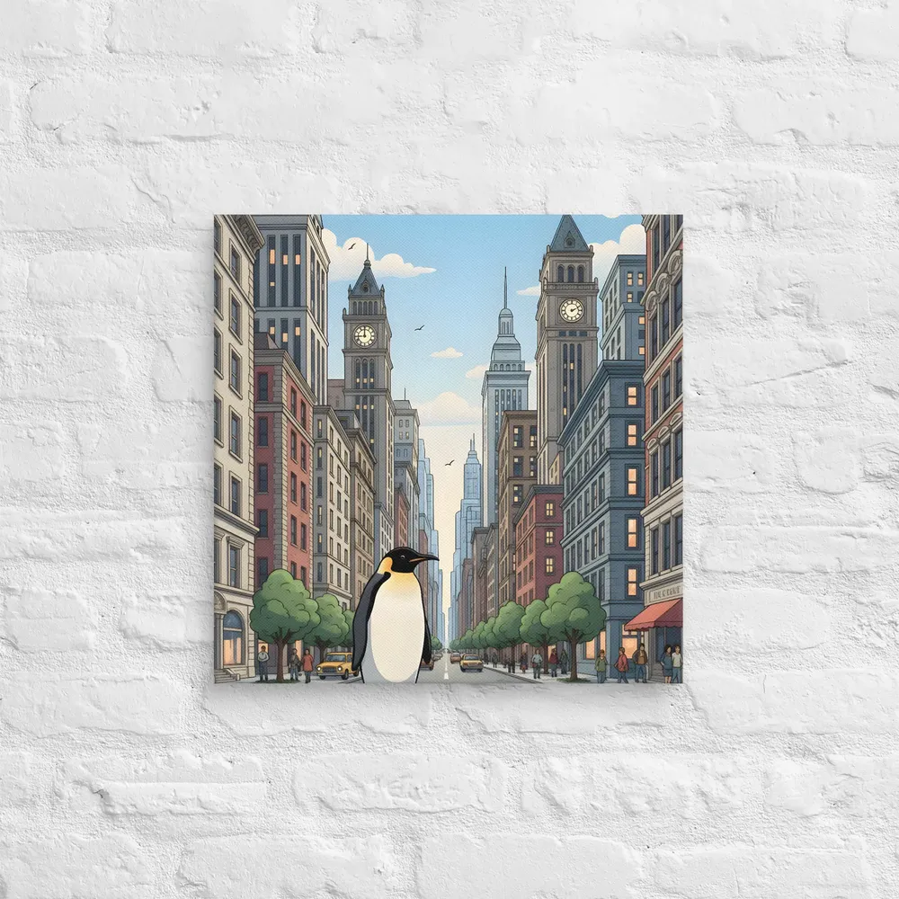 Penguin Crossing 
 Canvas | 18″x 18″