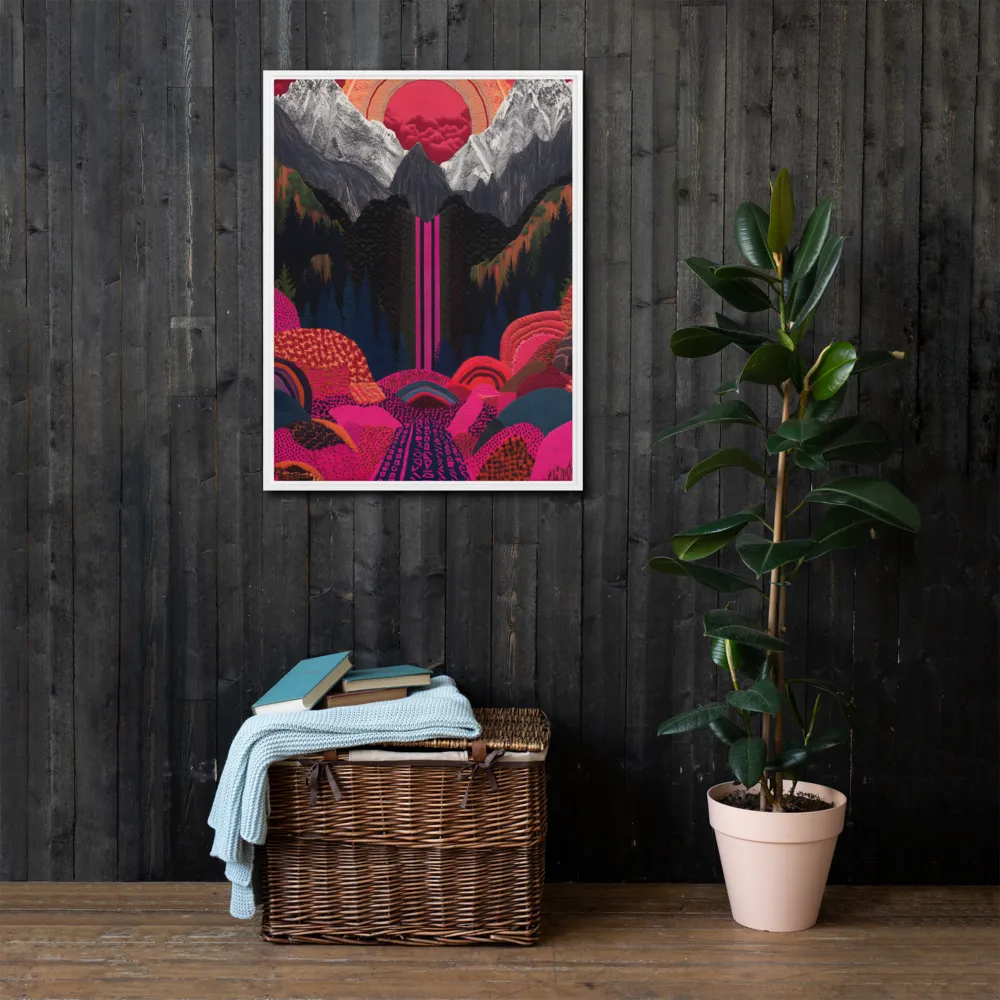 Ethereal Cascade: A Surreal Landscape | Canvas with White Frame | 24″×32″