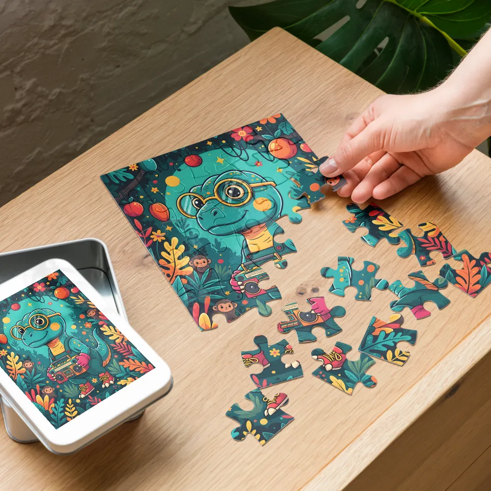 Boombox Dino 
 Jigsaw Puzzle in Tin Box