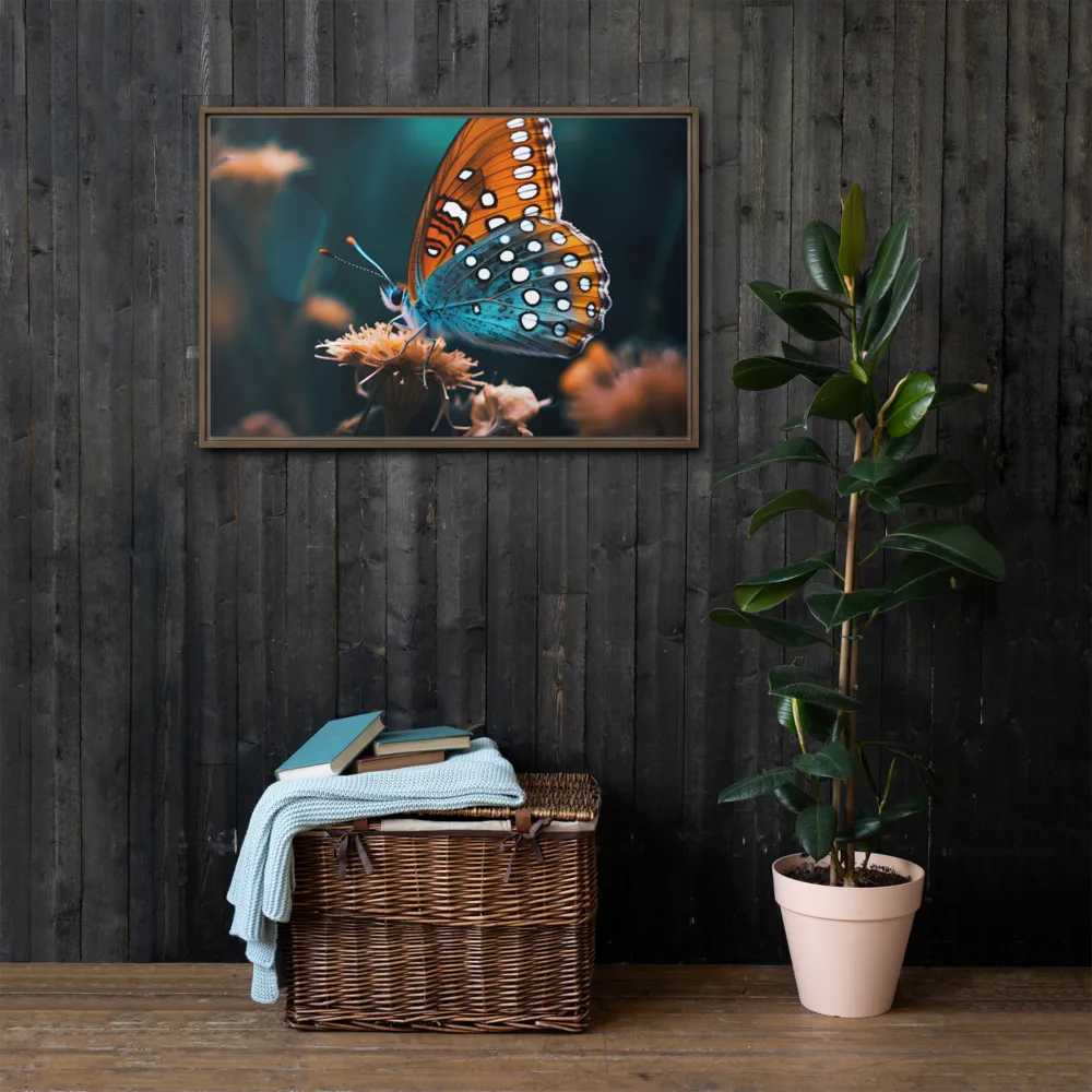 Whispers of Color: The Butterfly's Embrace | Canvas with Brown Frame | 24″×36″