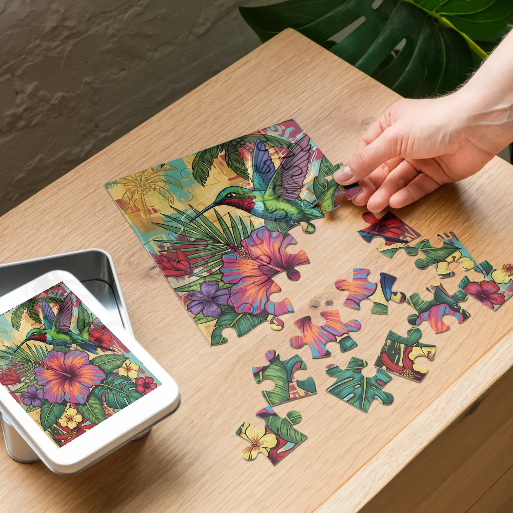 Hummingbird & Hibiscus 
 Jigsaw Puzzle in Tin Box