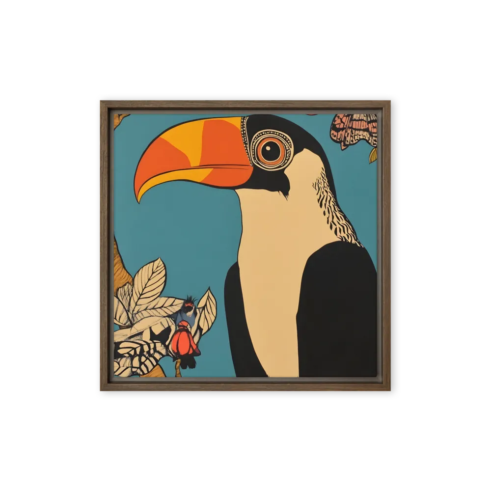 Tropical Majesty: The Toucan at Rest | Canvas with Brown Frame | 16″×16″