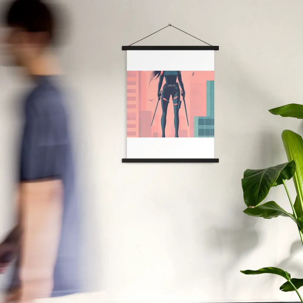 Urban Sentinel: A Warrior's Stand | Poster With Black Wood Hanger | 18″×24″