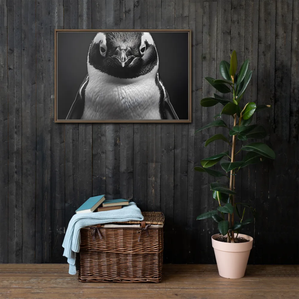 Majestic Penguin Portrait | Canvas with Brown Frame | 24″×36″