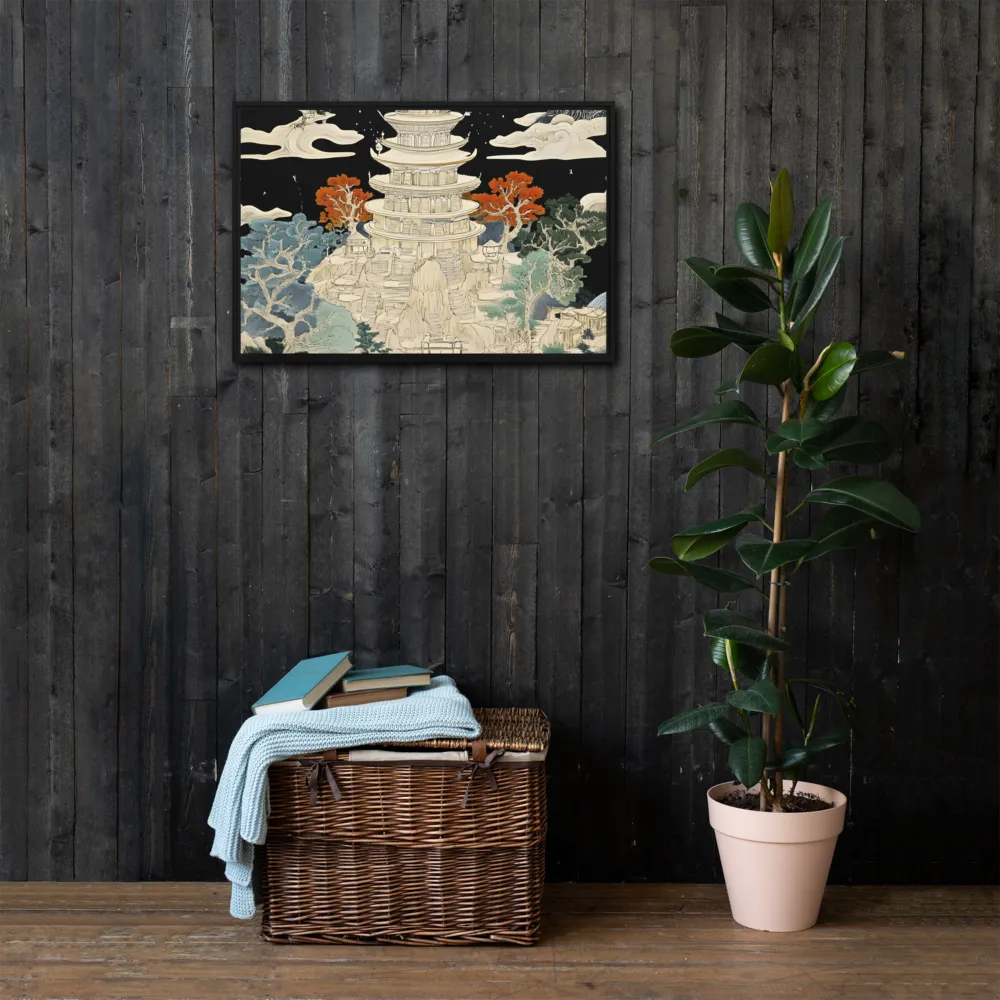 Whispers of the Pagoda | Canvas with Black Frame | 20″×30″