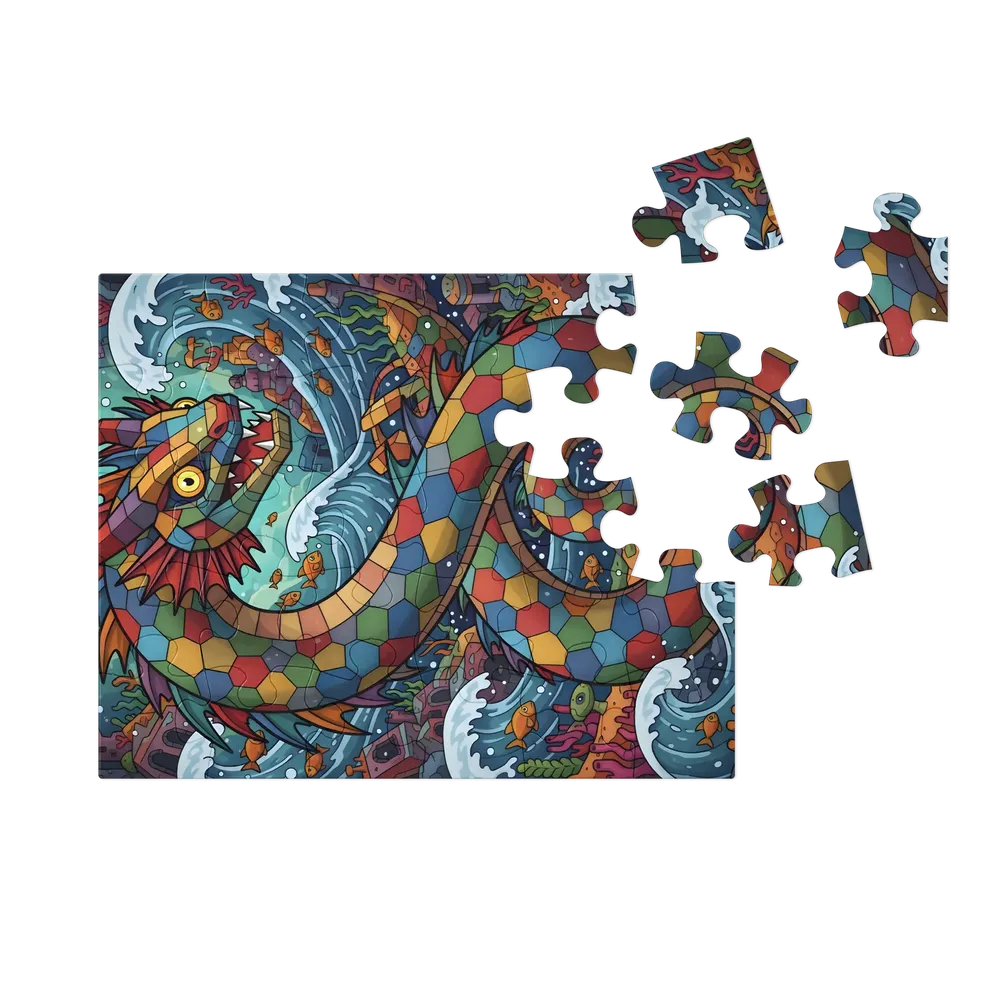 Mosaic Sea Serpent 
 Jigsaw Puzzle in Tin Box