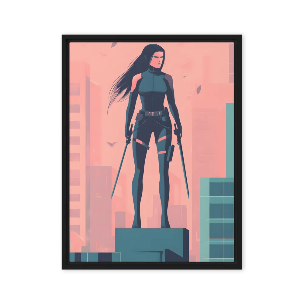 Urban Sentinel: A Warrior's Stand | Canvas with Black Frame | 24″×32″
