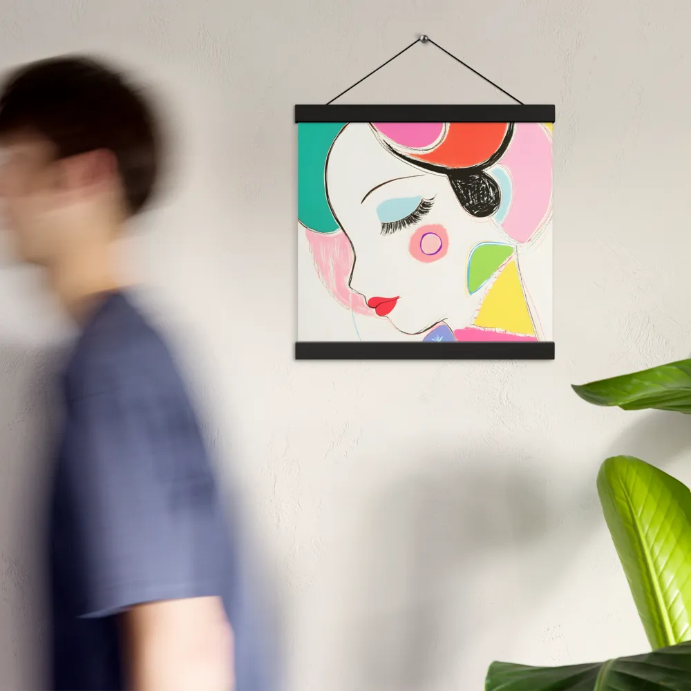 Whimsical Portrait in Colorful Abstraction | Poster With Black Wood Hanger | 12″×12″