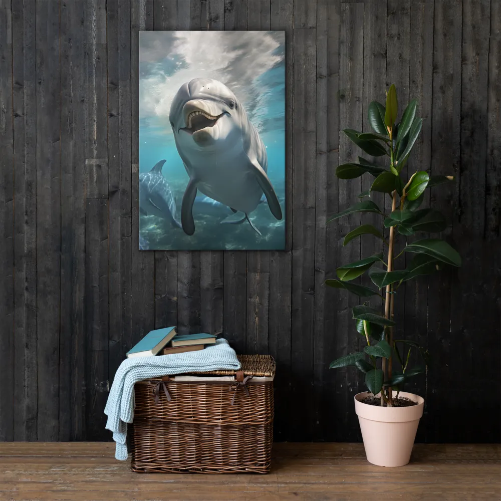 Beneath the Waves: A Dolphin's Dance | Thin Canvas | 24″×36″