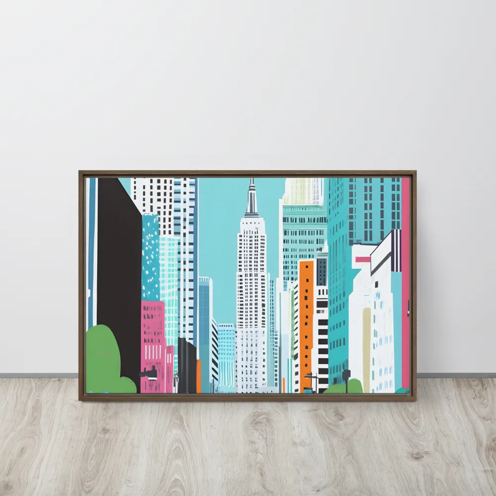 Urban Symphony: A Modern Cityscape | Canvas with Brown Frame | 20″×30″