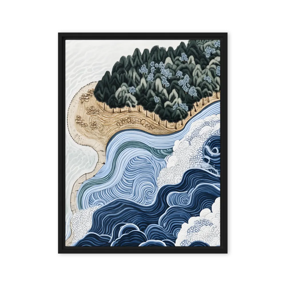 Oceanic Harmony: A Tranquil Landscape | Canvas with Black Frame | 24″×32″