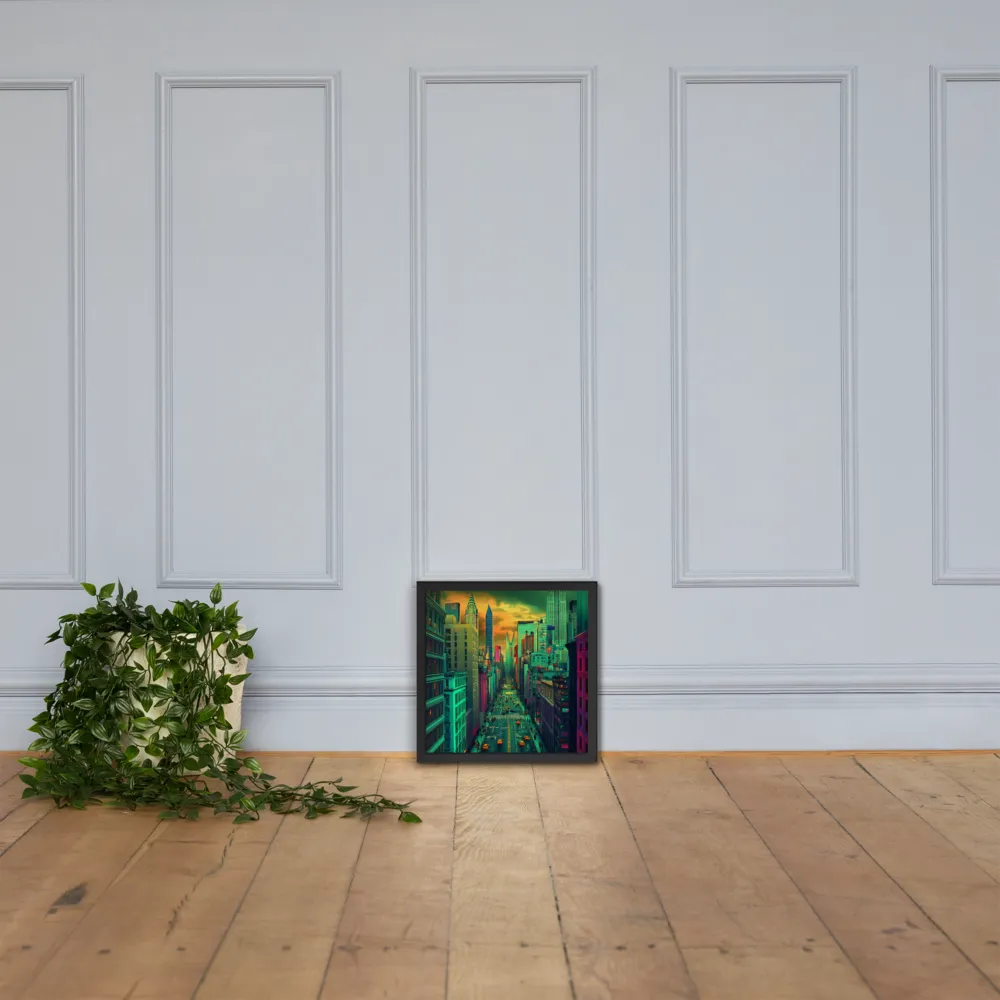 Urban Surrealism: Neon Dreams | Poster with Black Frame | 14″×14″