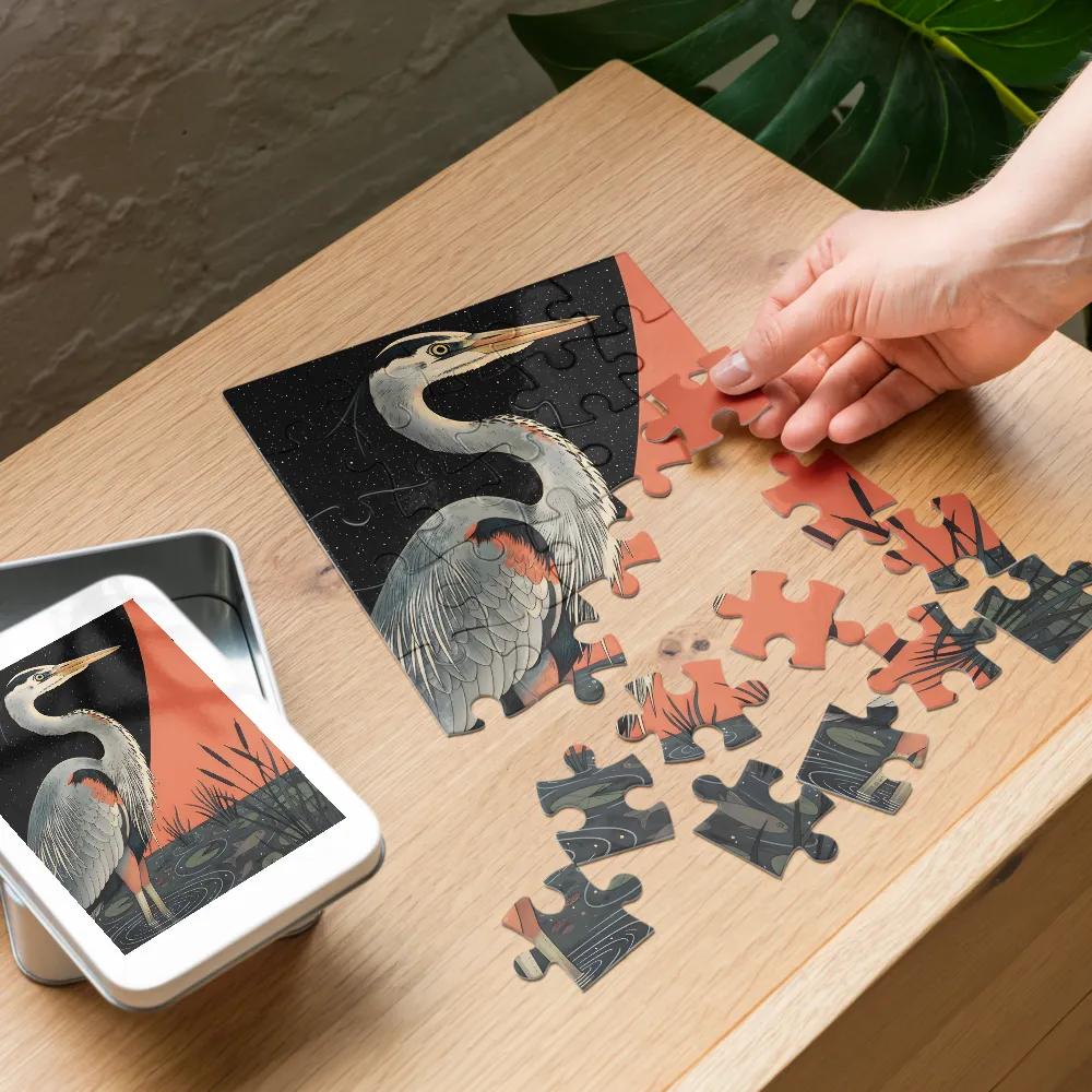 Starlit Heron 
 Jigsaw Puzzle in Tin Box