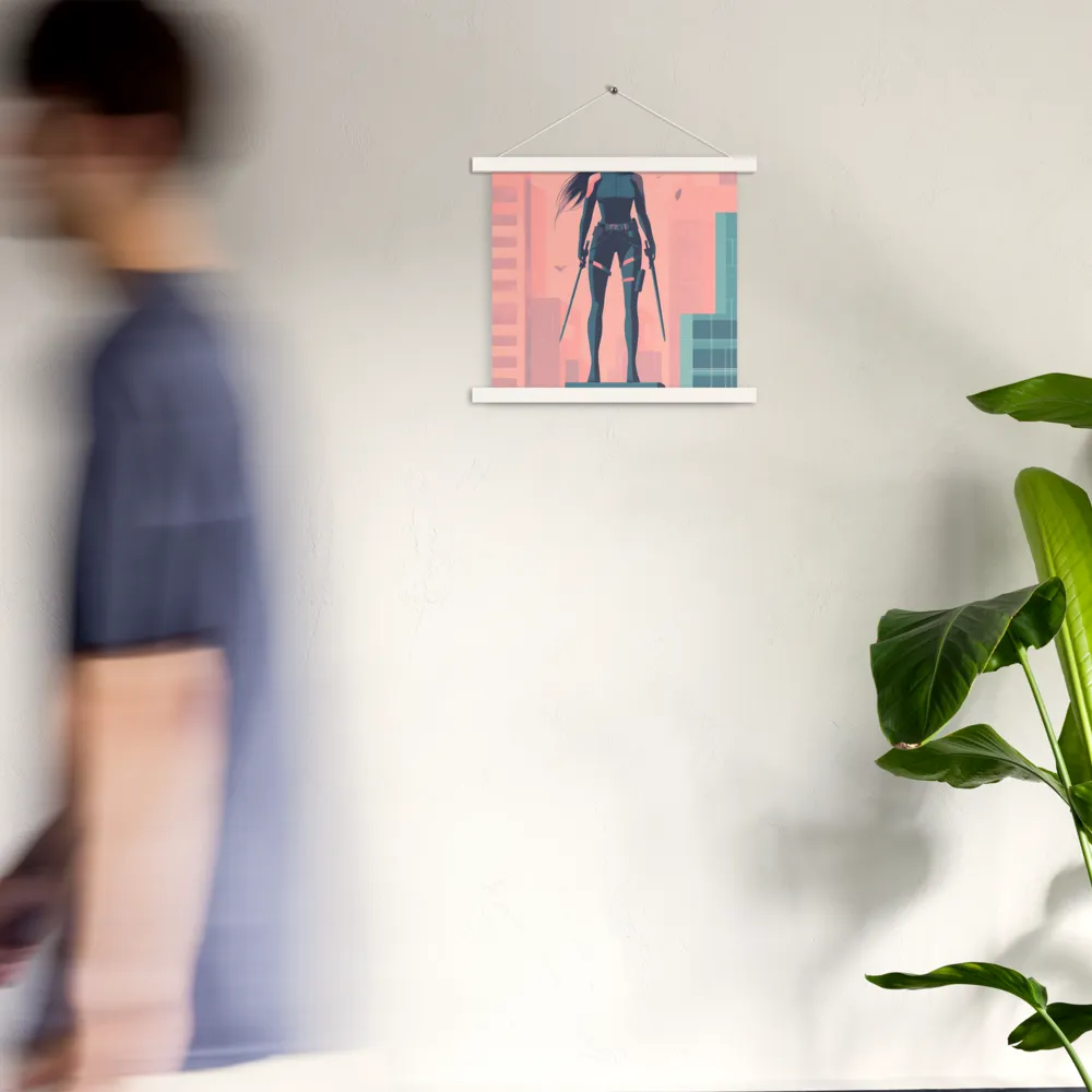 Urban Sentinel: A Warrior's Stand | Poster With White Wood Hanger | 14″×14″