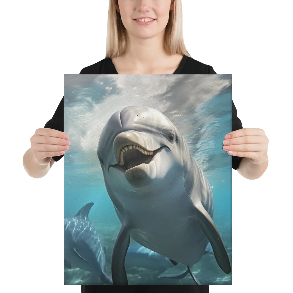 Beneath the Waves: A Dolphin's Dance | Canvas | 16″×20″