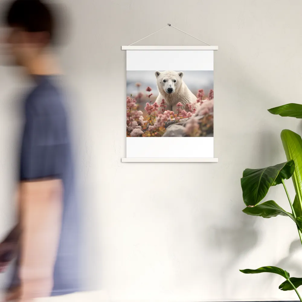 Curiosity Among Blooms: The Polar Bear | Poster With White Wood Hanger | 18″×24″