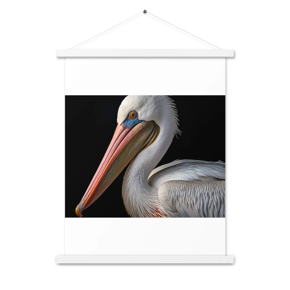 Elegance in White: The Pelican | Poster With White Wood Hanger | 18″×24″