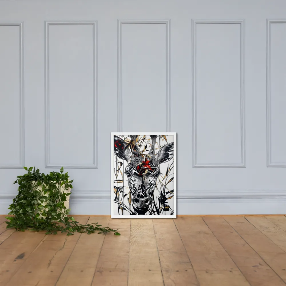 Floral Elegance: The Giraffe's Portrait | Poster with White Frame | 18″×24″