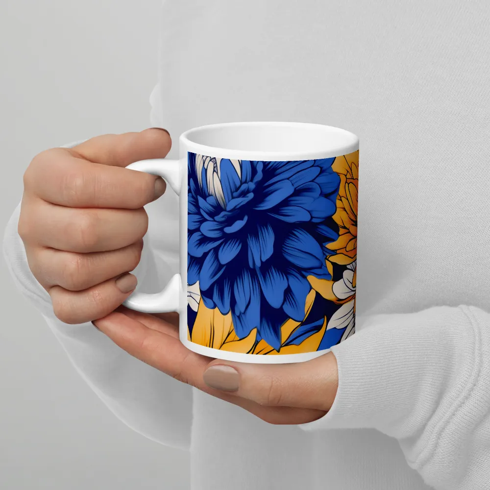 Floral Harmony in Blue and Yellow | Mug with White inside | 11 oz