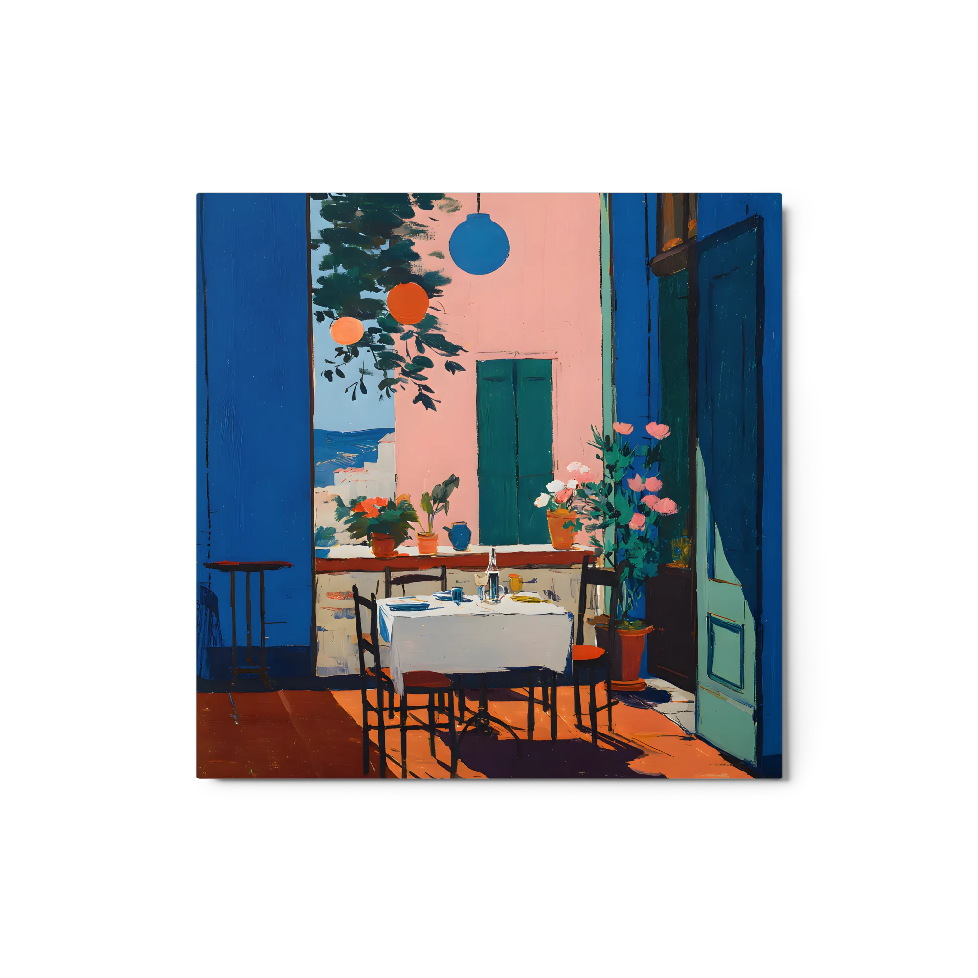 Terrace Overlooking the Sea 
 Metal Print | 12″x 12″