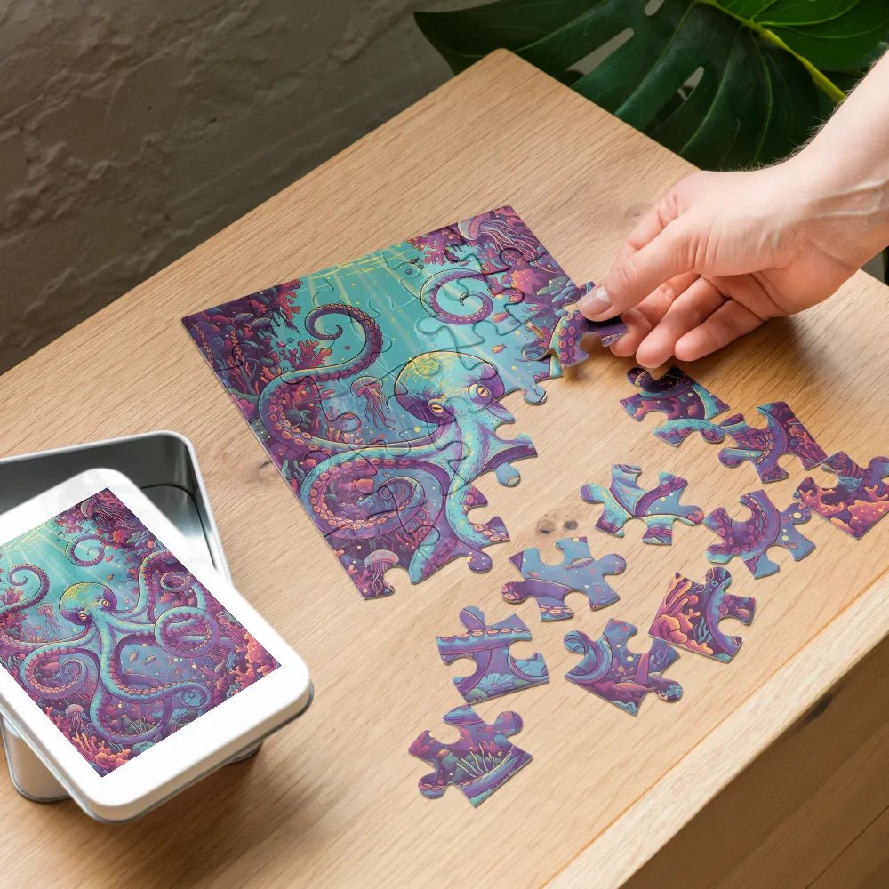 Turquoise Octopus 
 Jigsaw Puzzle in Tin Box