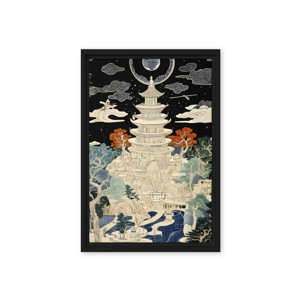 Whispers of the Pagoda | Canvas with Black Frame | 12″×18″
