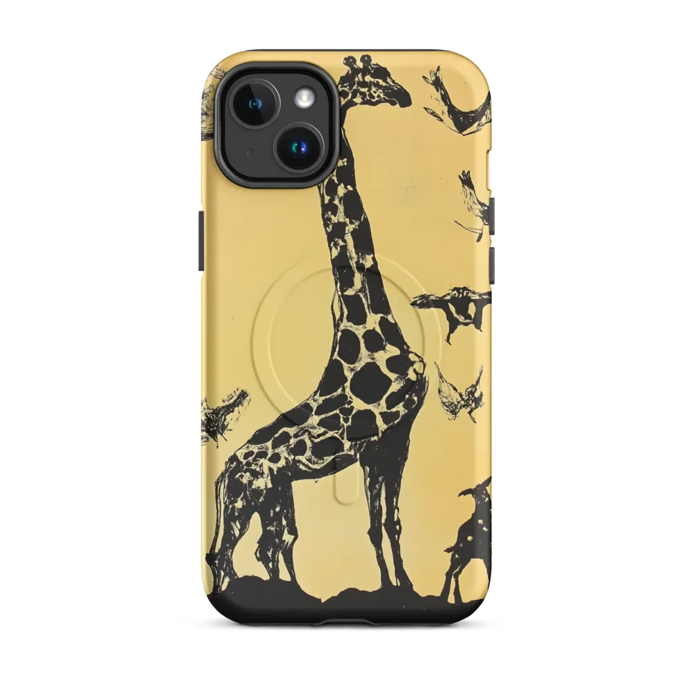 Whimsical Harmony of Giraffe and Birds
