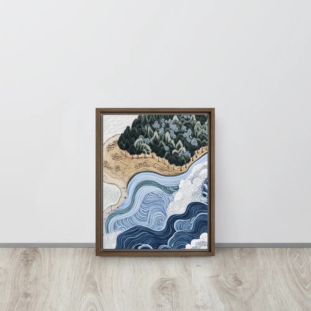 Oceanic Harmony: A Tranquil Landscape | Canvas with Brown Frame | 11″×14″
