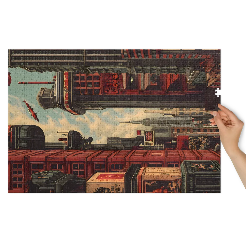 Echoes of Tomorrow: Retro-Futuristic Cityscape 
 Jigsaw Puzzle in Tin Box