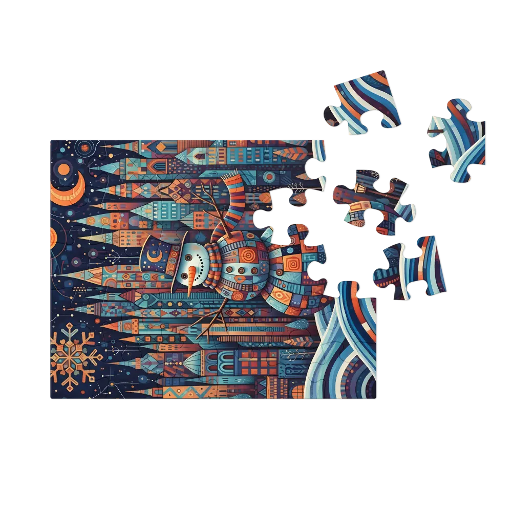 Patchwork Snowman 
 Jigsaw Puzzle in Tin Box