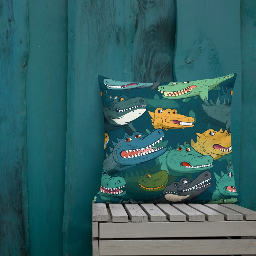 Cheerful Crocodilian Parade | Pillow | 22″×22″