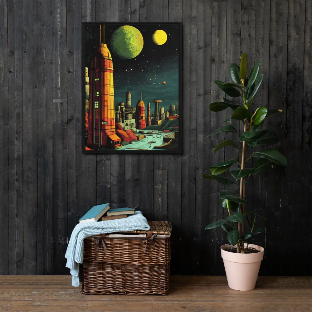 Cosmic Cityscape | Canvas with Black Frame | 24″×32″