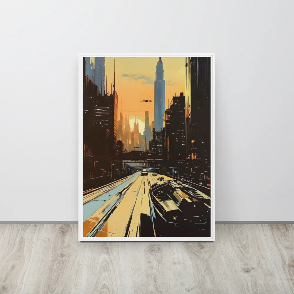 Metro Nexus: A Futuristic Cityscape | Canvas with White Frame | 20″×28″