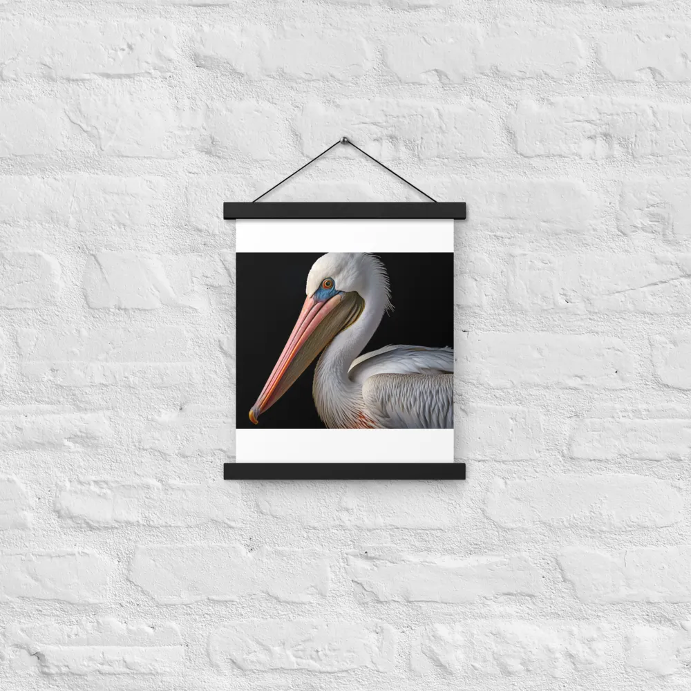 Elegance in White: The Pelican | Poster With Black Wood Hanger | 11″×14″