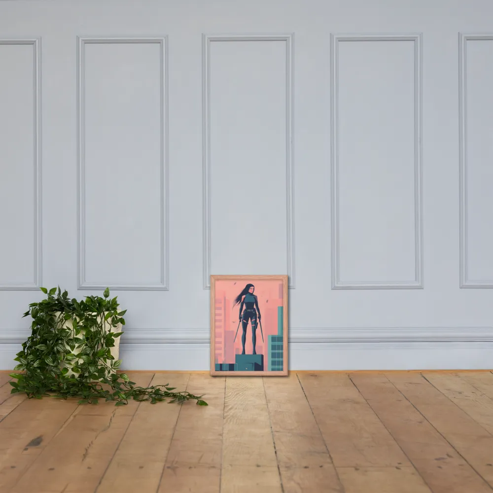 Urban Sentinel: A Warrior's Stand | Poster with Red oak Frame | 12″×16″