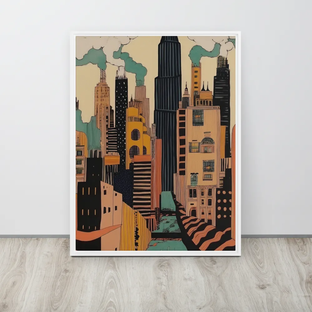Urban Symphony in Ink | Canvas with White Frame | 24″×32″