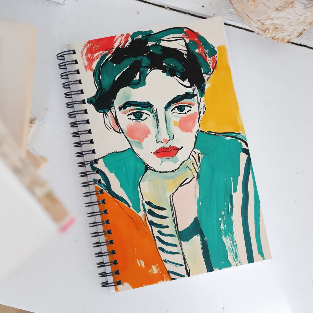 Contemplative Portrait in Bold Hues | Spiral Notebook