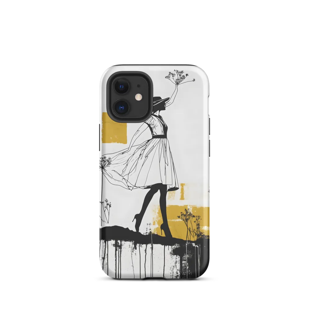 Ochre Silhouette — Woman with Wildflowers