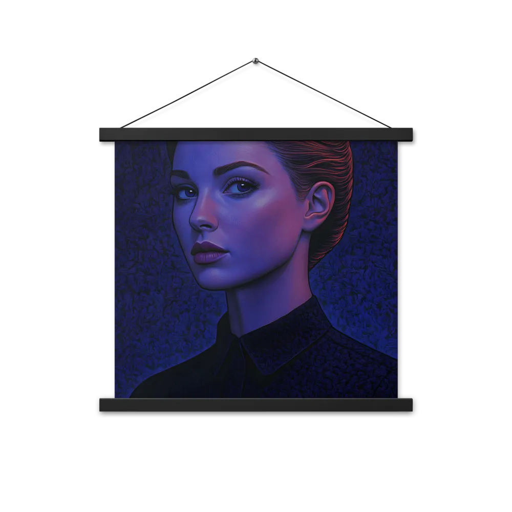 Ethereal Portrait in Blue and Red | Poster With Black Wood Hanger | 18″×18″