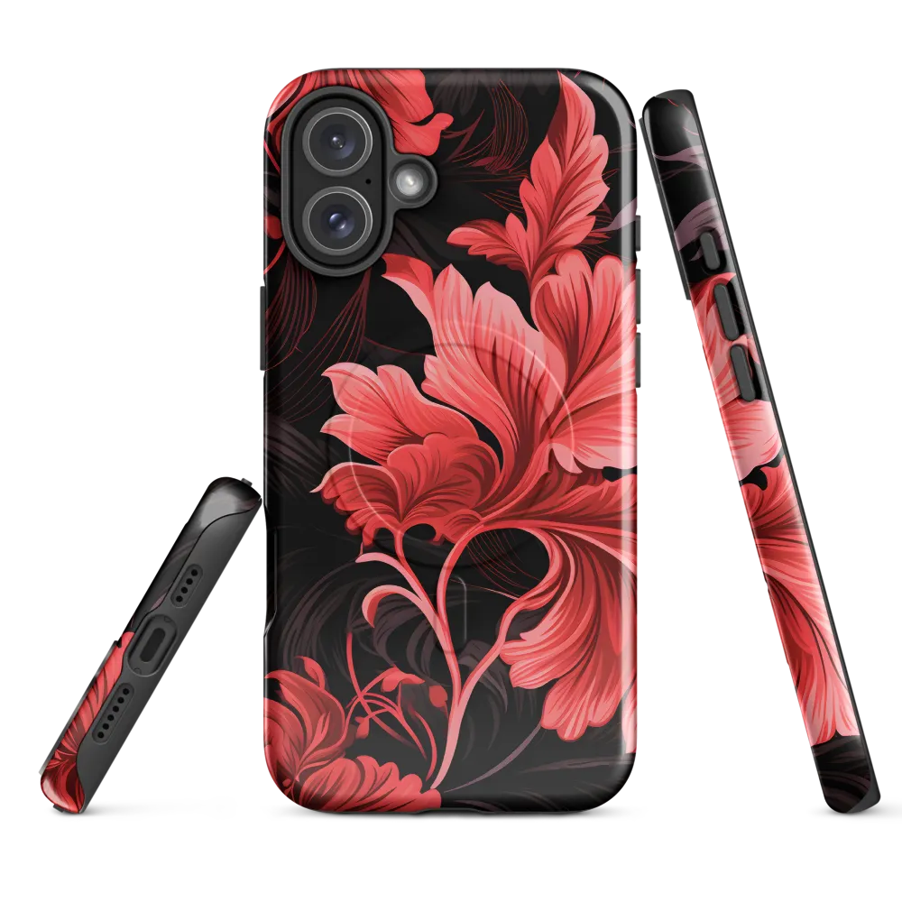 Tropical Elegance in Red | Phone Case |  16 Plus | MagSafe® Tough Case | Glossy