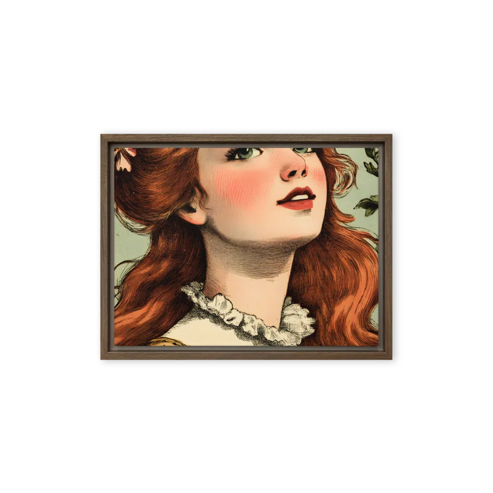Whimsical Portrait of a Flower-Adorned Girl | Canvas with Brown Frame | 12″×16″