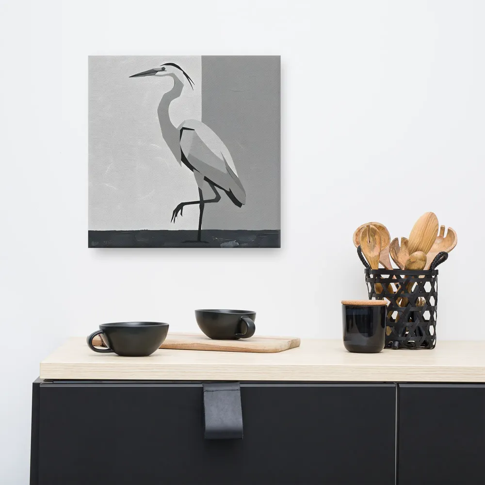 Grayscale Heron 
 Canvas | 16″x 16″
