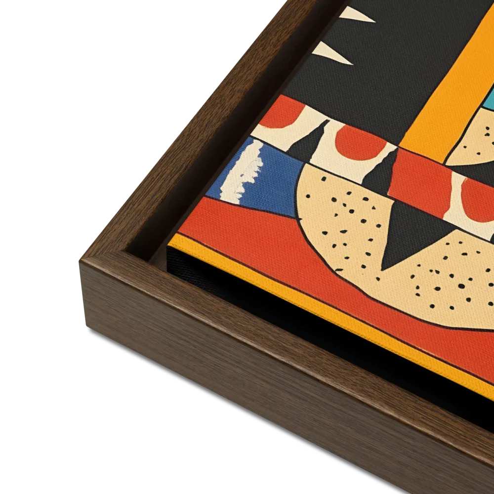 Playful Geometry: A Modern Abstract Exploration | Canvas with Brown Frame | 12″×16″