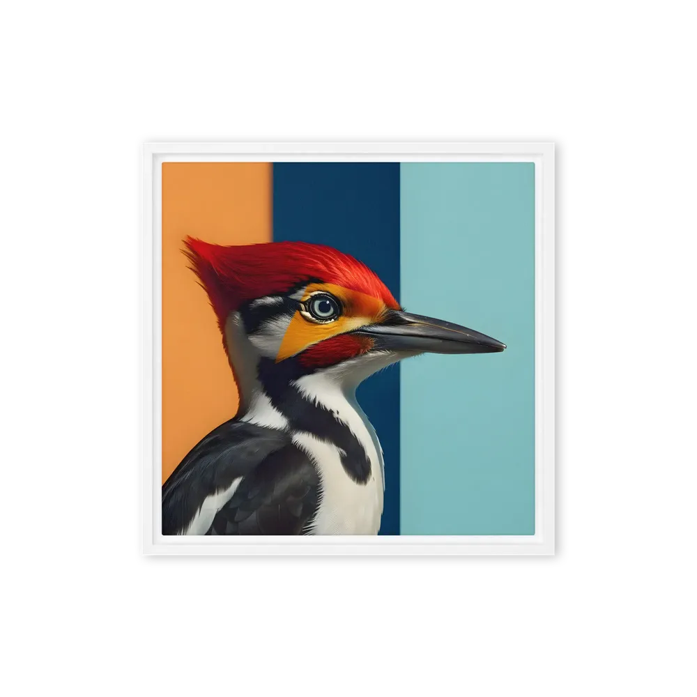 Geometric Woodpecker 
 Canvas with White Frame